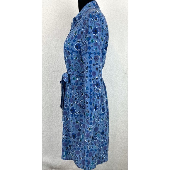 EQUIPMENT • Femme Rosalee Blue Floral Printed Long Sleeve Silk Mini Dress - Picture 9 of 16
